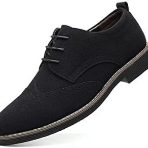 Men's Suede Leather Oxford Shoes Classic Lace Up Business Casual Shoes CarvedBlack 9.5 Fashion