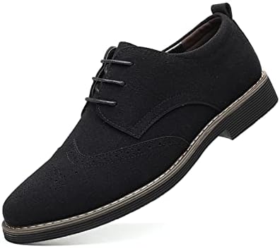 Men's Suede Leather Oxford Shoes Classic Lace Up Business Casual Shoes CarvedBlack 9.5 Fashion