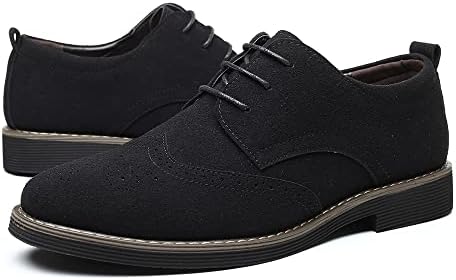 Men's Suede Leather Oxford Shoes Classic Lace Up Business Casual Shoes CarvedBlack 9.5 Fashion - Image 6