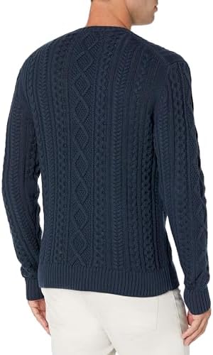 Essentials Men's Long-Sleeve 100% Cotton Fisherman Cable Crewneck Jumper, Navy, XXL Fashion - Image 4