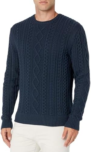Essentials Men's Long-Sleeve 100% Cotton Fisherman Cable Crewneck Jumper, Navy, XXL Fashion - Image 3