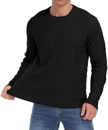 Hisir Mens Cable Knit Jumper UK Crew Neck Winter Jumpers Long Sleeve Pullover Sweater Tops for Men (Black, M) Fashion - Image 4