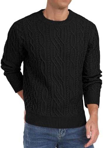Hisir Mens Cable Knit Jumper UK Crew Neck Winter Jumpers Long Sleeve Pullover Sweater Tops for Men (Black, M) Fashion - Image 5