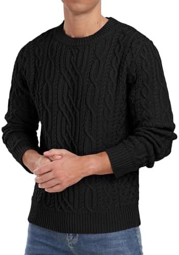 Hisir Mens Cable Knit Jumper UK Crew Neck Winter Jumpers Long Sleeve Pullover Sweater Tops for Men (Black, M) Fashion - Image 2