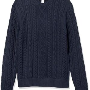 Essentials Men's Long-Sleeve 100% Cotton Fisherman Cable Crewneck Jumper, Navy, XXL Fashion