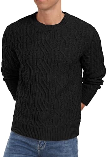 Hisir Mens Cable Knit Jumper UK Crew Neck Winter Jumpers Long Sleeve Pullover Sweater Tops for Men (Black, M) Fashion - Image 6