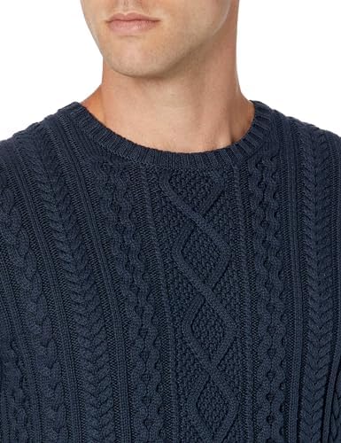 Essentials Men's Long-Sleeve 100% Cotton Fisherman Cable Crewneck Jumper, Navy, XXL Fashion - Image 5